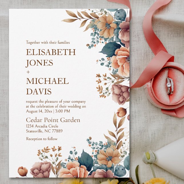 Elegante invitación a la boda de flores silvestres (Elevate your special day with this captivating watercolor floral wedding invitation.)