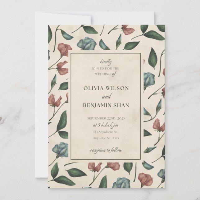 Elegante invitación a la boda de flores silvestres (Anverso)