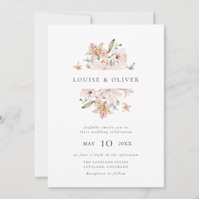 Elegante invitación a la boda de flores silvestres (Anverso)