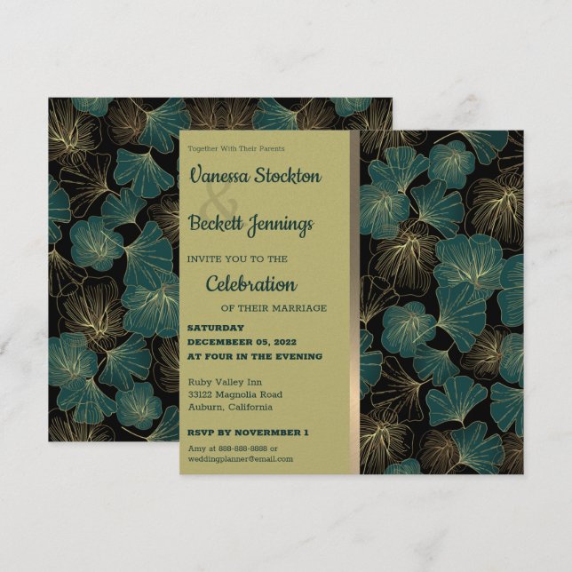 Elegante invitación a la boda de follaje (Anverso / Reverso)