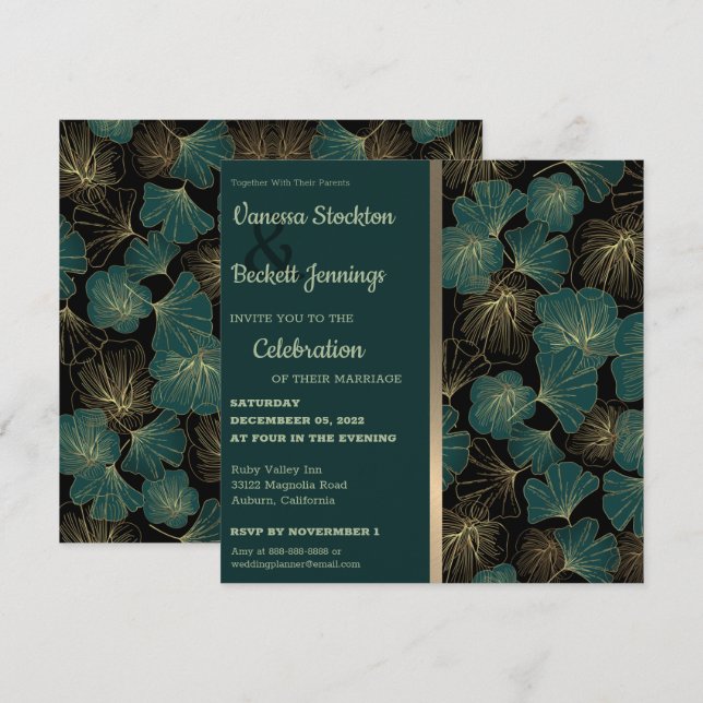 Elegante invitación a la boda de follaje (Anverso / Reverso)
