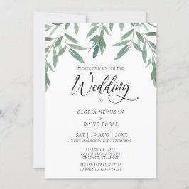 Elegante invitación a la boda de follaje verde