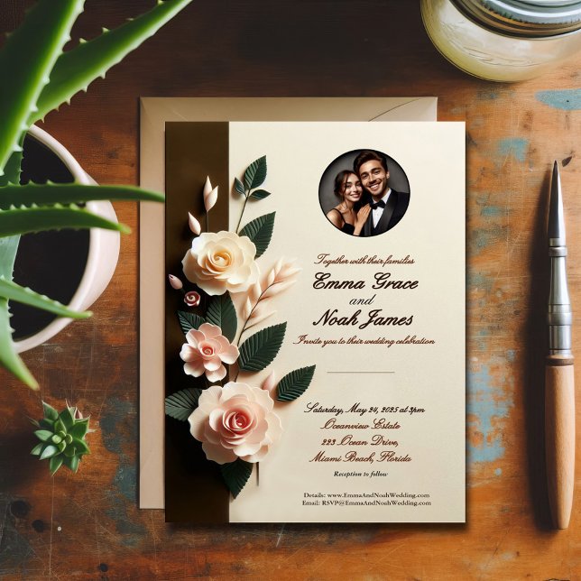Elegante Invitación a la Boda de Fotos Florales (Subido por el creador)