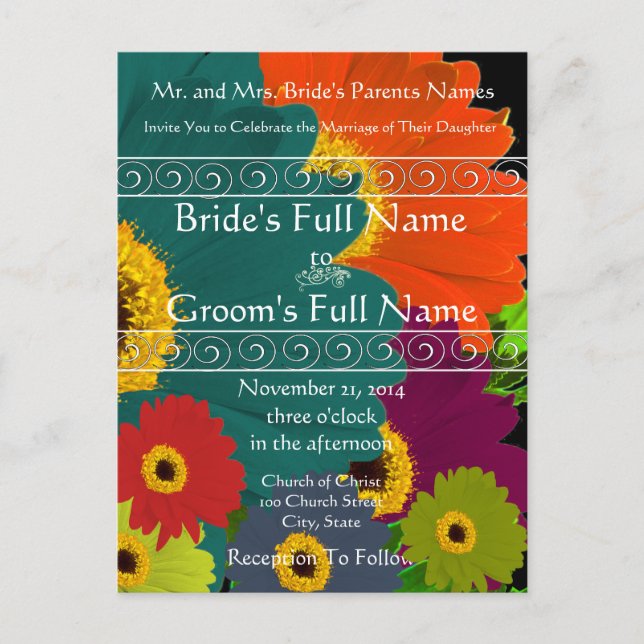 Elegante invitación a la boda de Gerber Daisy (Anverso)