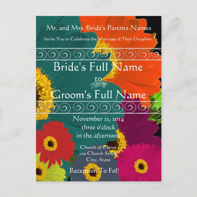 Elegante invitación a la boda de Gerber Daisy (Anverso)