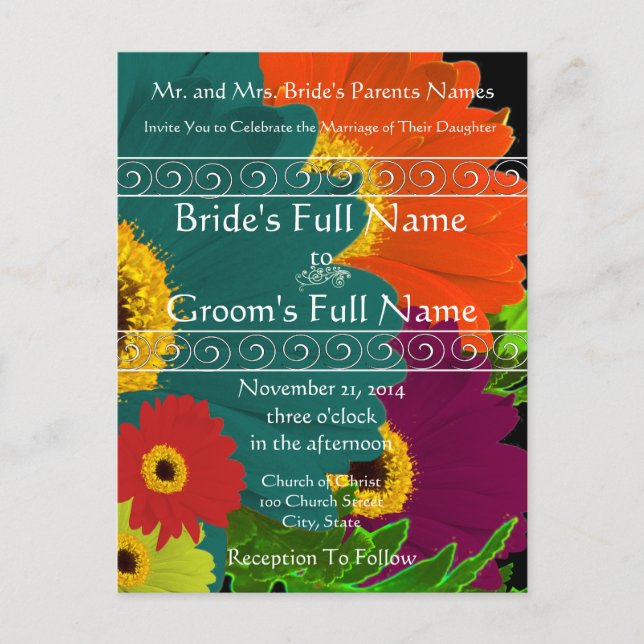 Elegante invitación a la boda de Gerber Daisy (Anverso)