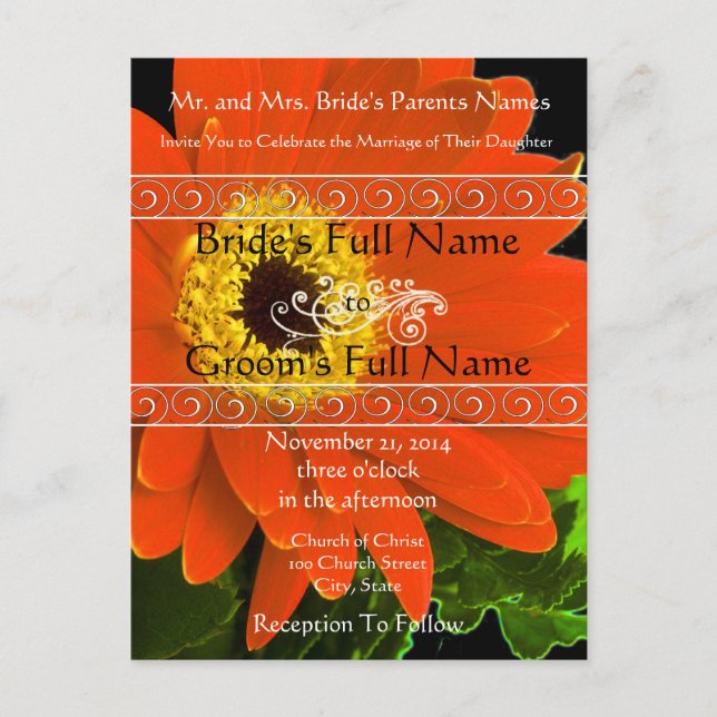 Elegante invitación a la boda de Gerber Daisy (Anverso)