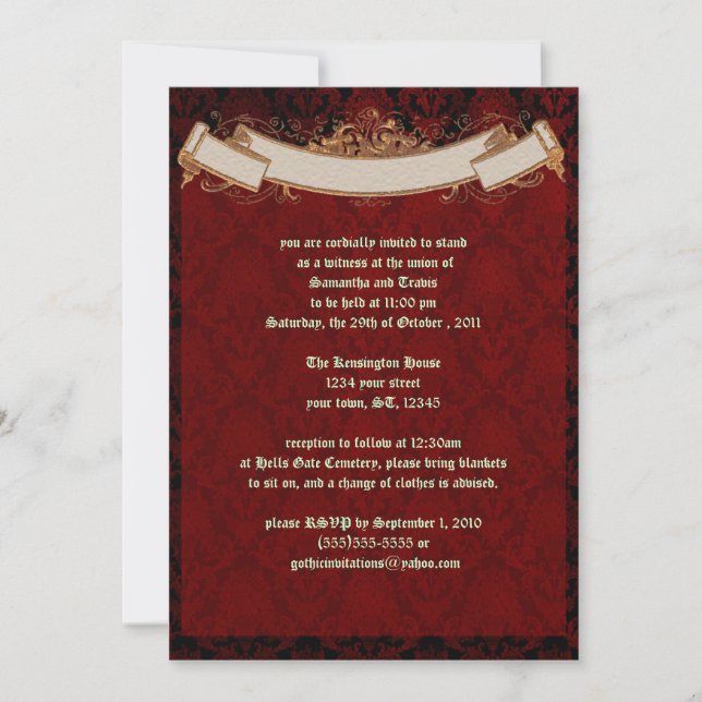 Elegante Invitación a la boda de Gótico de Damasco (Anverso)