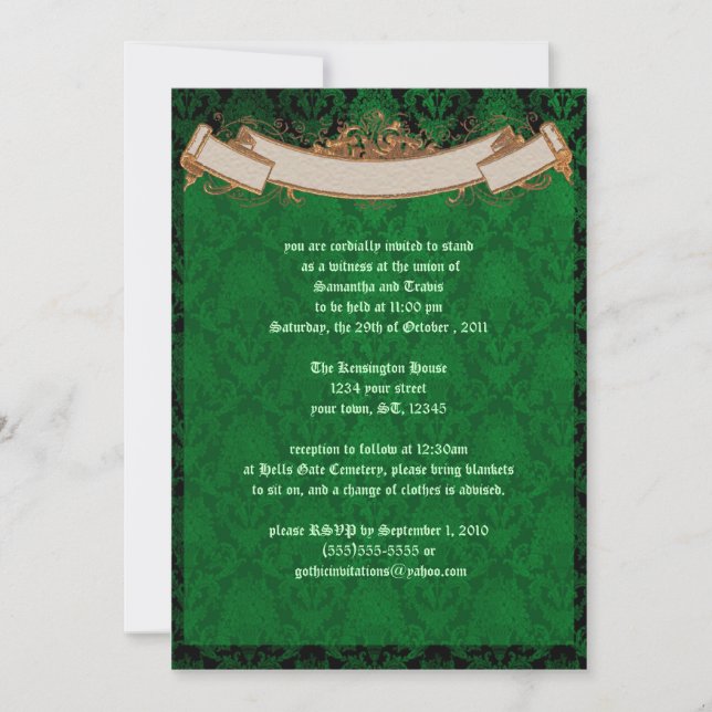 Elegante Invitación a la boda de Gótico de Damasco (Anverso)