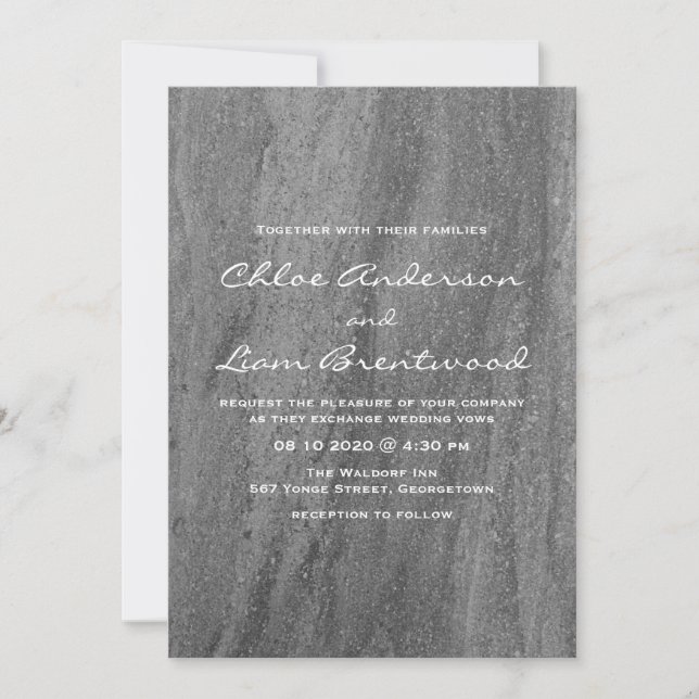 Elegante invitación a la boda de granito (Anverso)