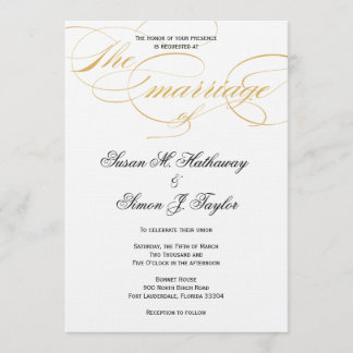Elegante Invitación a la boda de guiones - Oro y N