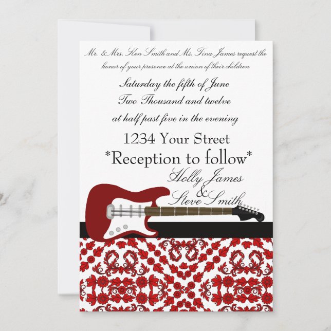 Elegante Invitación a la boda de guitarra eléctric (Anverso)