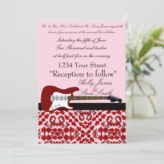 Elegante Invitación a la boda de guitarra eléctric (Anverso de pie)