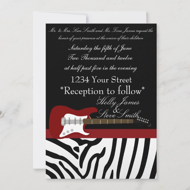 Elegante Invitación a la boda de guitarra eléctric (Anverso)