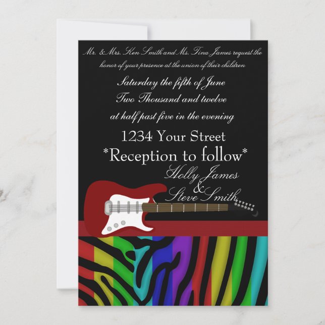 Elegante Invitación a la boda de guitarra eléctric (Anverso)