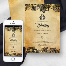 Elegante Invitación a la boda de Halloween en Skul