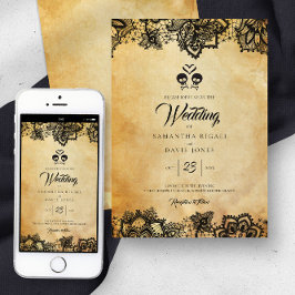 Elegante Invitación a la boda de Halloween en Skul