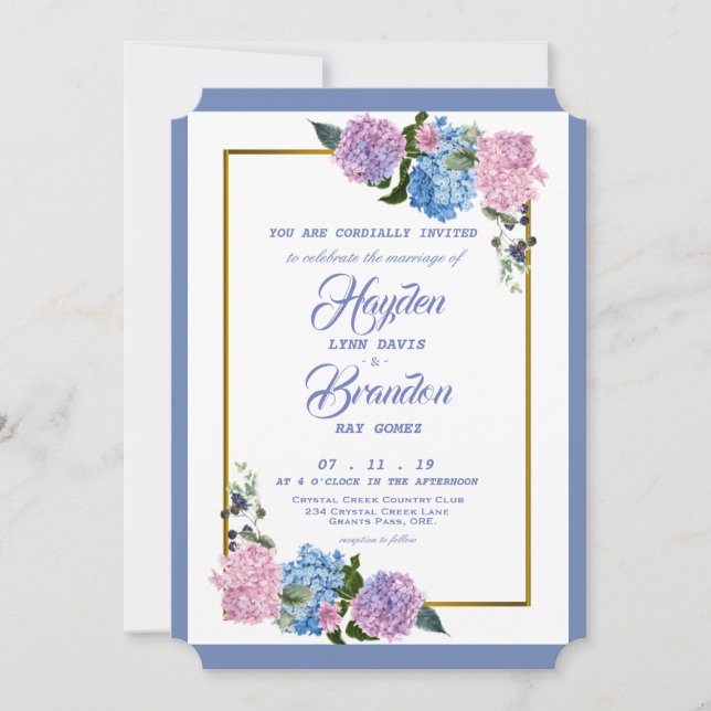 Elegante Invitación a la Boda de Hidrangea (Anverso)