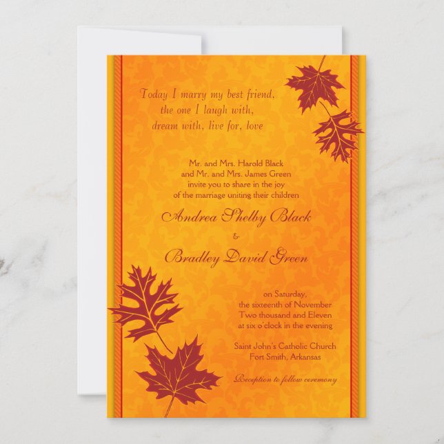 Elegante Invitación a la boda de hojas de otoño (Anverso)