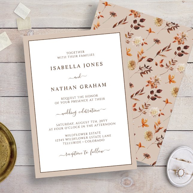 Elegante Invitación a la boda de hojas de otoño (Taupe Elegant Fall Leaves Wedding Invitation by Painted Paperie
)