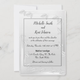 Elegante invitación a la boda de hojas de plata