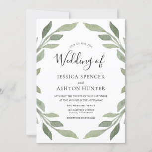 Elegante Invitación a la Boda de Hojas Verdes Mode