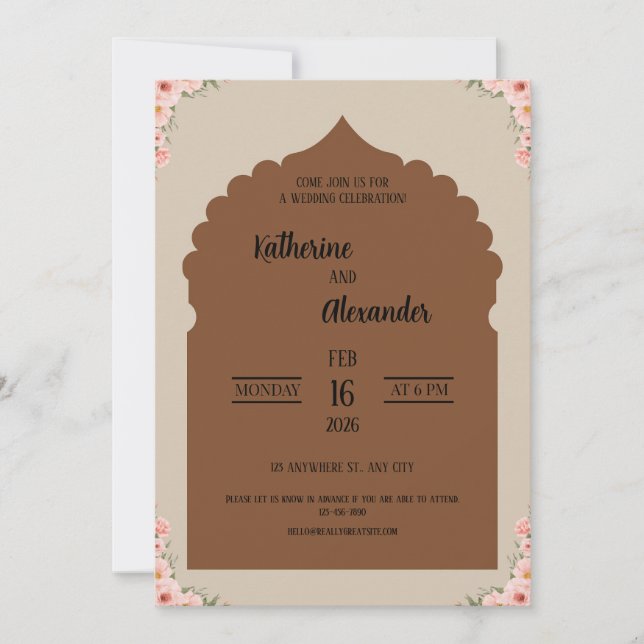 Elegante invitación a la boda de inspiración marro (Anverso)