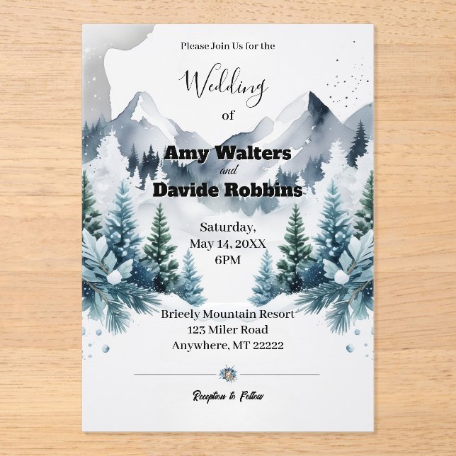 Elegante Invitación a la Boda de Invierno Acrílico (Anverso)