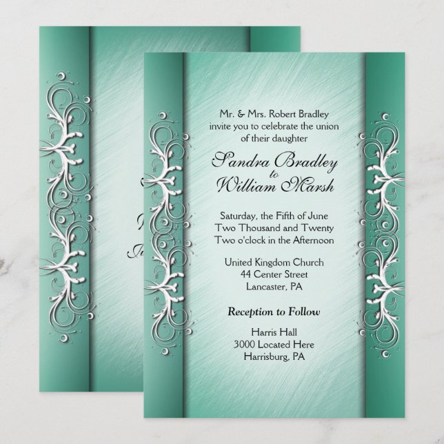 Elegante invitación a la boda de jade (Anverso / Reverso)