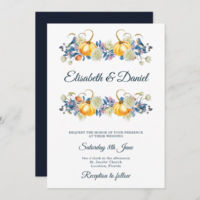 Elegante Invitación a la boda de la calabaza de ot (Anverso / Reverso)