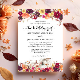 Elegante Invitación a la boda de la calabaza flora
