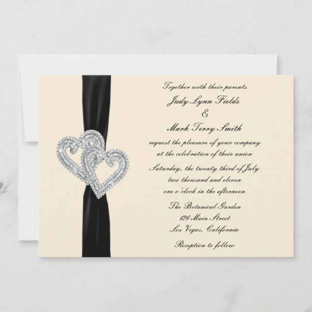 Elegante invitación a la boda de la cinta negra de (Anverso)