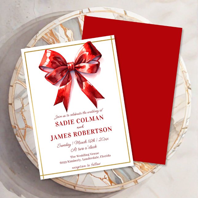 Elegante invitación a la boda de la cinta roja (Subido por el creador)