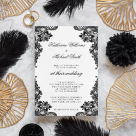 Elegante invitación a la boda de la encaje negra