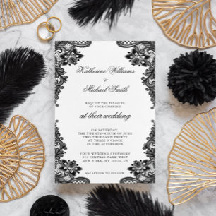 Elegante invitación a la boda de la encaje negra