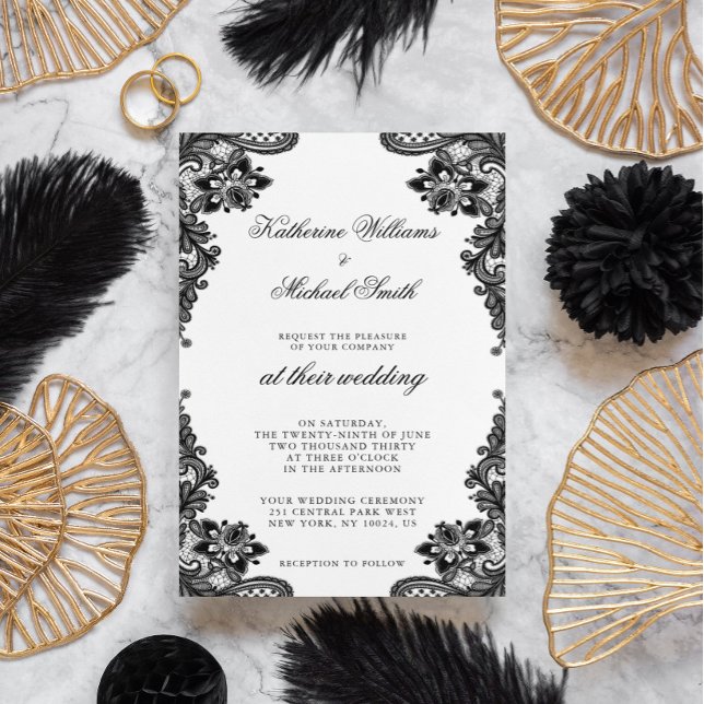 Elegante invitación a la boda de la encaje negra (Subido por el creador)