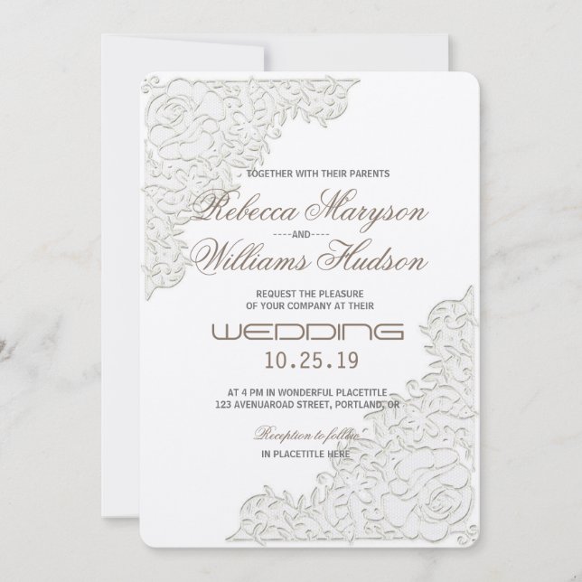 Elegante Invitación a la boda de la esquina blanca (Anverso)