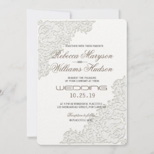 Elegante Invitación a la boda de la esquina blanca