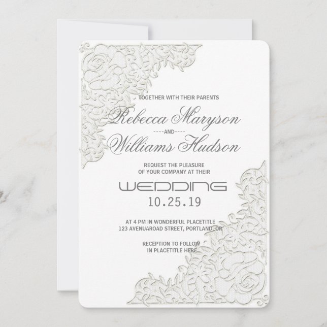 Elegante Invitación a la boda de la esquina blanca (Anverso)