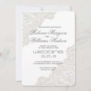 Elegante Invitación a la boda de la esquina blanca