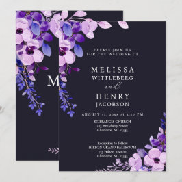 Elegante invitación a la boda de la flor rosa púrp