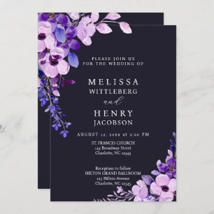 Elegante invitación a la boda de la flor rosa púrp