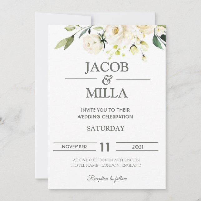 Elegante Invitación a la Boda de la Flora Dorada (Anverso)