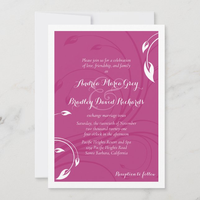Elegante invitación a la boda de la floral blanca  (Anverso)