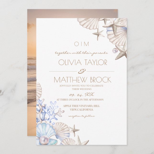 Elegante Invitación a la boda de la foto de Ocean  (Anverso / Reverso)