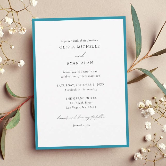 Elegante invitación a la boda de la frontera azul  (Elegant Minimalist Blue Border Wedding Invitation
)