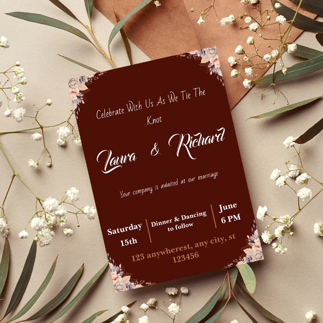 Elegante Invitación a la boda de la frontera flora (Subido por el creador)