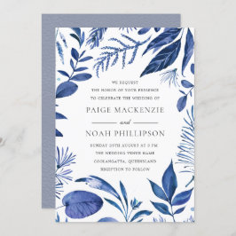 Elegante invitación a la boda de la hoja azul mode