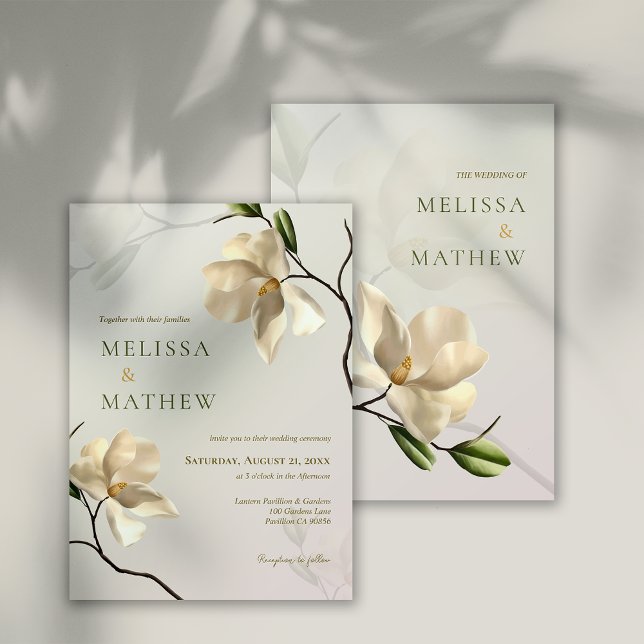 Elegante invitación a la boda de la Magnolia Blanc (Elegant Oriental White Magnolia Wedding Invitation)