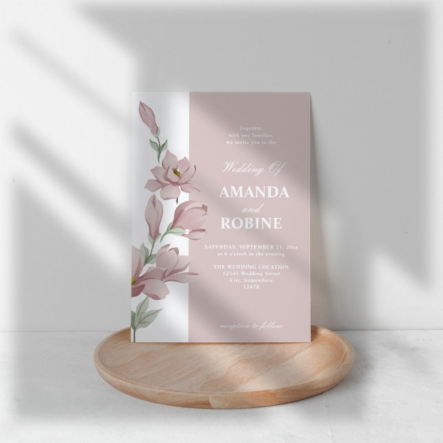 Elegante invitación a la boda de la Magnolia Rosa (Subido por el creador)